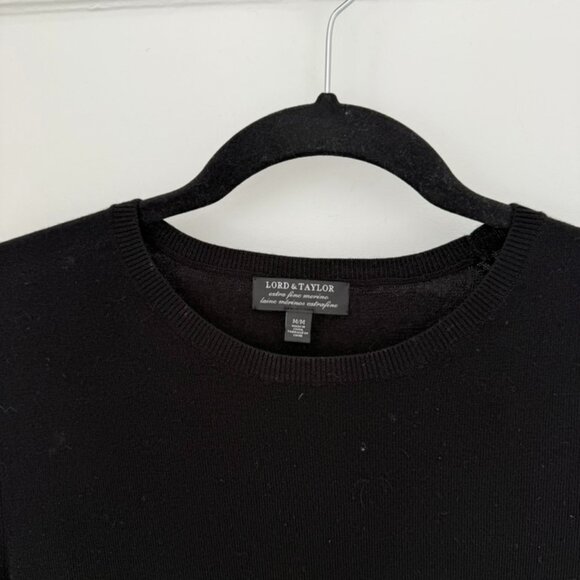 Lord & Taylor 100% Merino Wool Black Long Sleeve Sweater - Picture 2 of 4